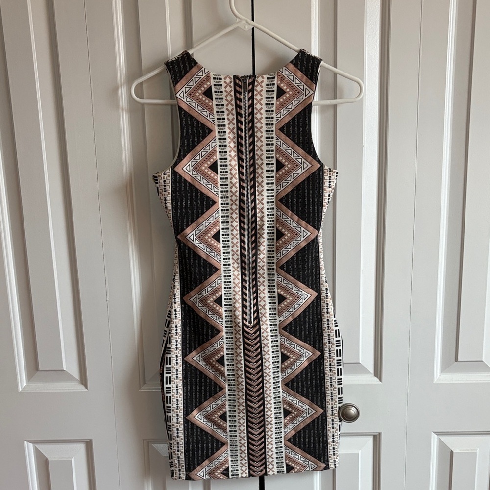 Charlotte Russe Zigzag Pattern Mini Dress - Black, White, Brown - Picture 5 of 7